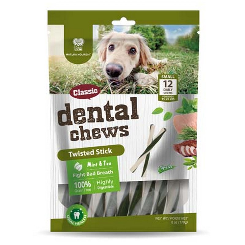 DENTAL Chews Twisted Stick 170g/12ks dentálne tyčinky mäta a čaj