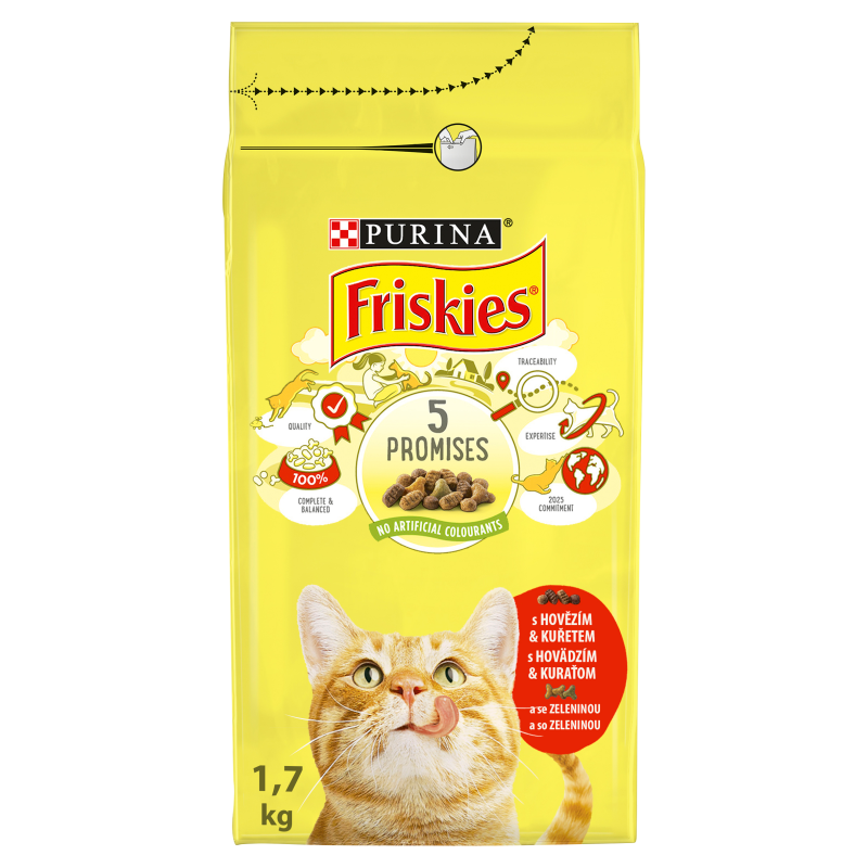 Friskies granule pre mačky hovädzie, kura a zelenina 1,7 kg