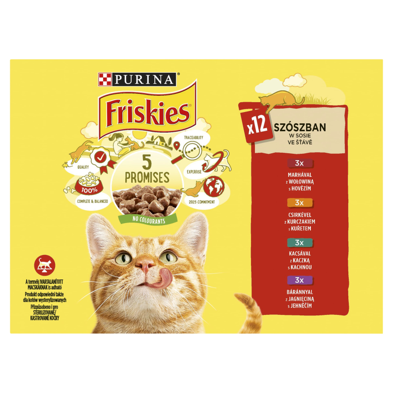 Friskies kura, hovdzie, jaha, kaica kapsiky pre maky 12 x 85 g