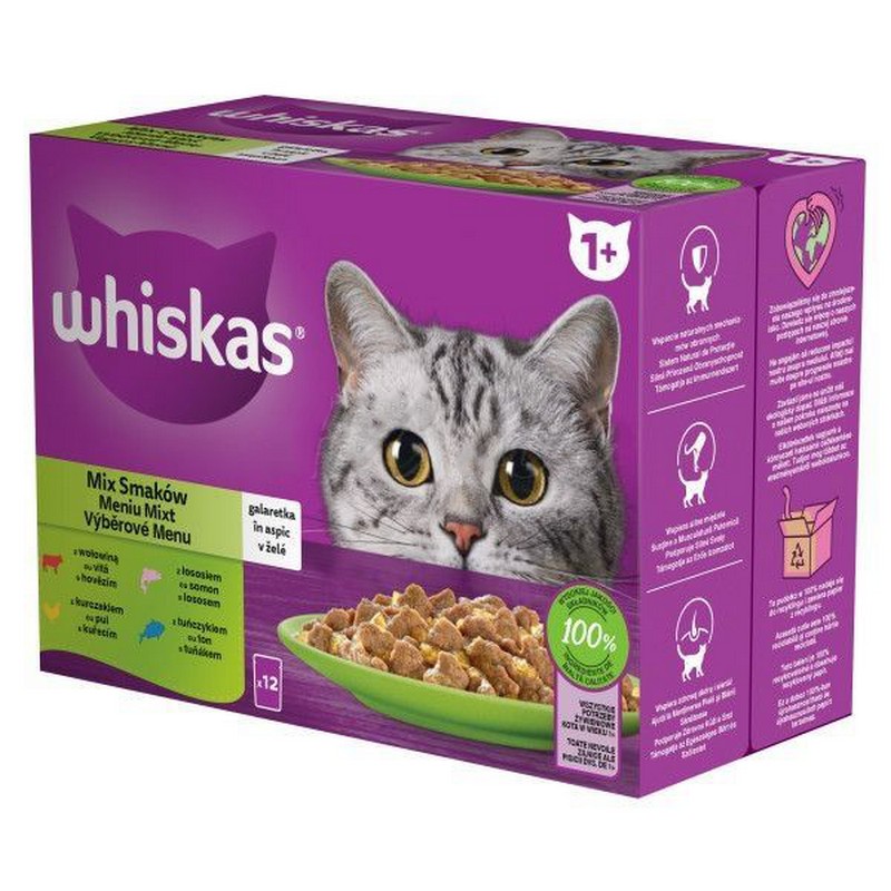 Whiskas vberov menu v el, hovdzie, losos, kura, tuniak 12 x 85g