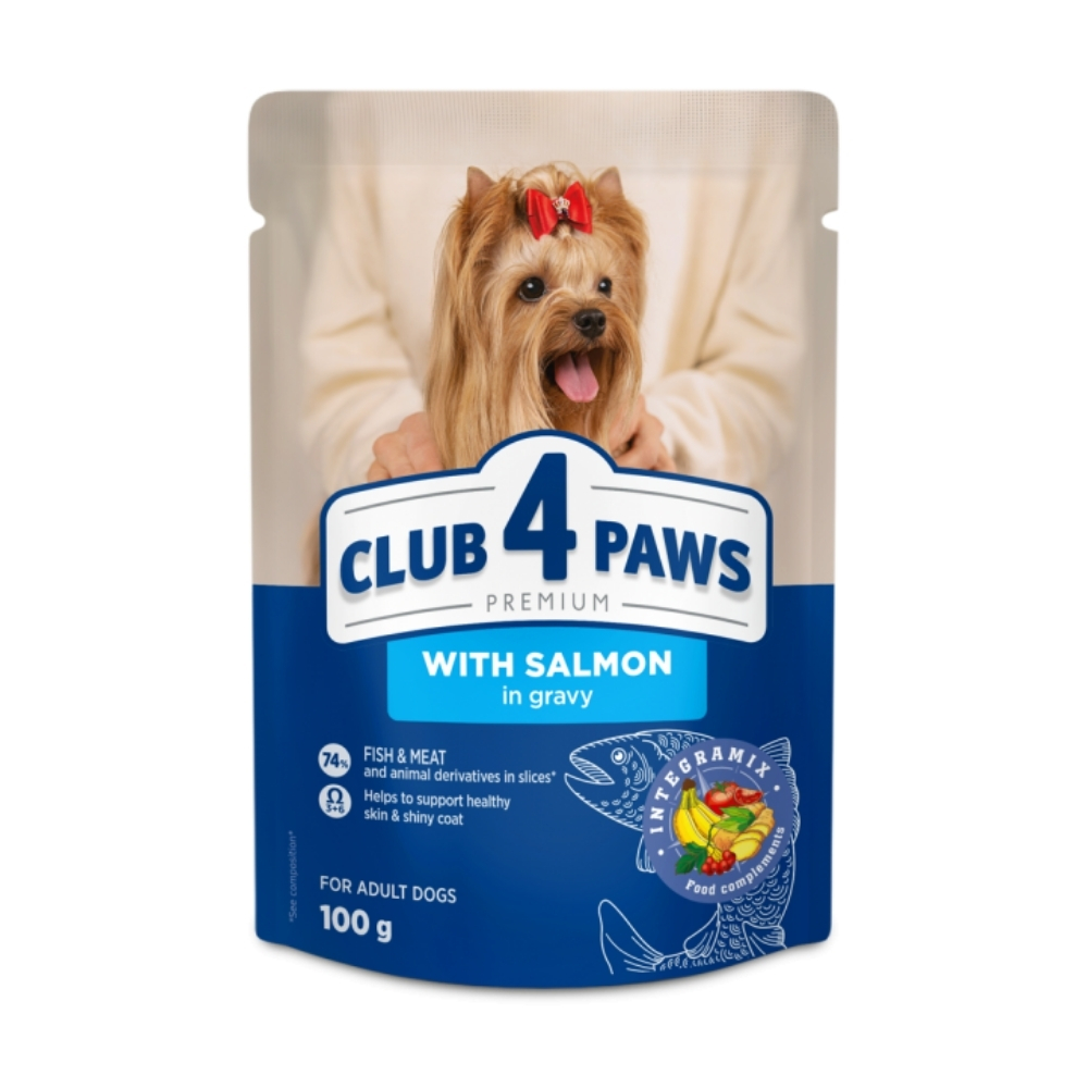 CLUB 4 PAWS Premium S lososom v omke pre dospel psy miniatrnych a malch plemien 100 g