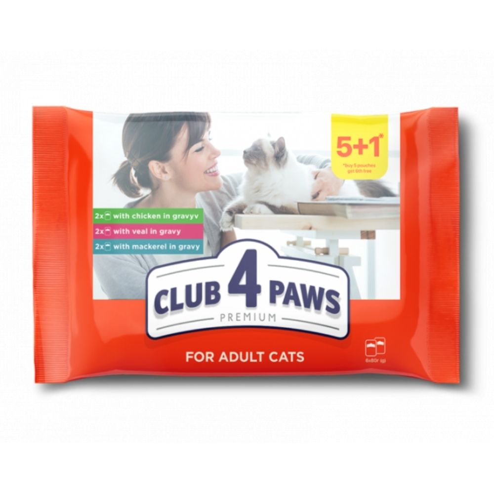 CLUB 4 PAWS Premium SET mix m�sa a ryby 6 x 80 g