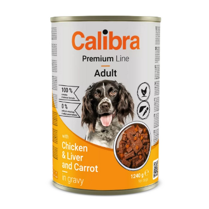 Calibra KONZERVA dog Adult premium kura, pee a mrkva v omke 1240 g