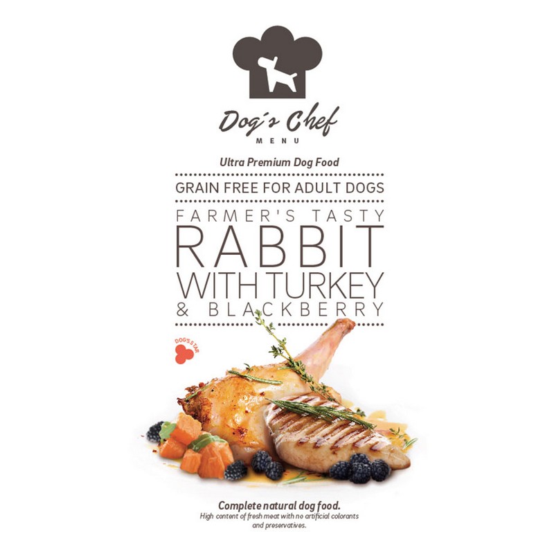 DOG'S CHEF Farmer’s Tasty Rabbit with Turkey & Blackberry 500g - pre dospelých psov
