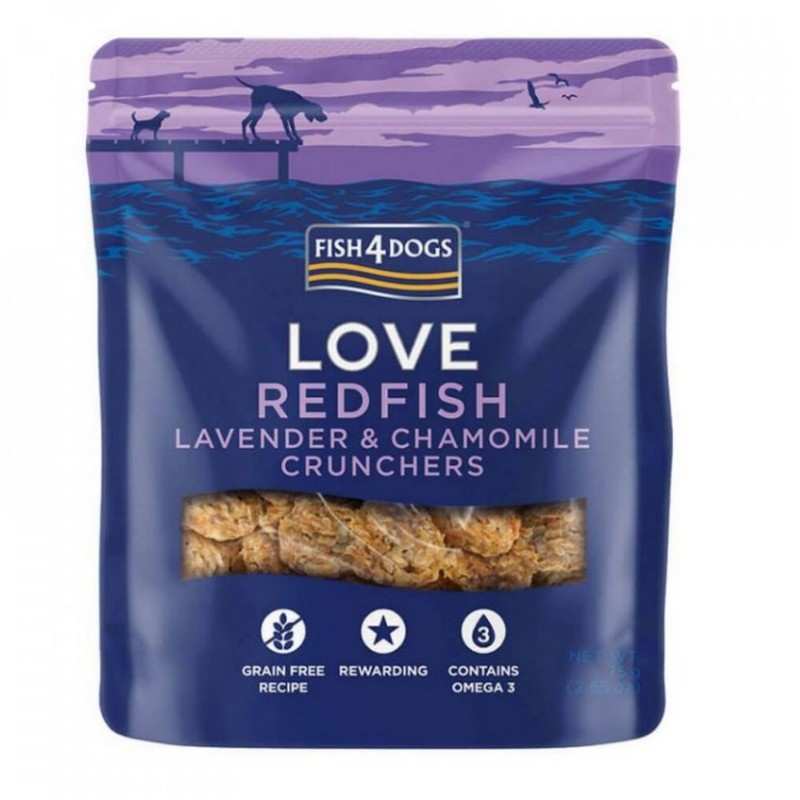 FISH4DOGS pamlsky pre psov erven ryba, levandua a harmanek 75g