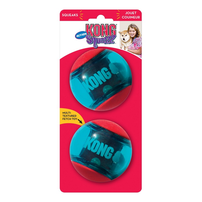 Hračka Kong dog squeezz action lopta s pískatkom L 2ks