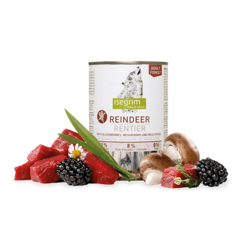 Isegrim dog adult mono reindeer pure with blackberries, champignons & herbs 800g