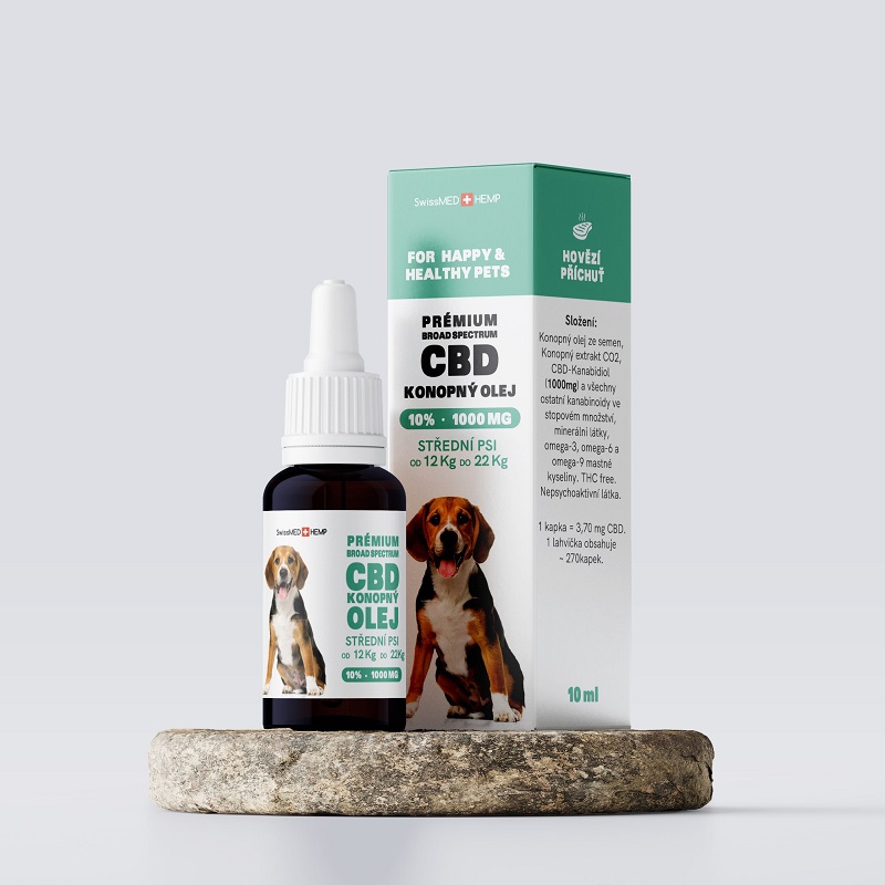 Olej konopn CBD 10% 10 ml (270 kvapiek) pre stredn psy od 12 kg do 22 kg