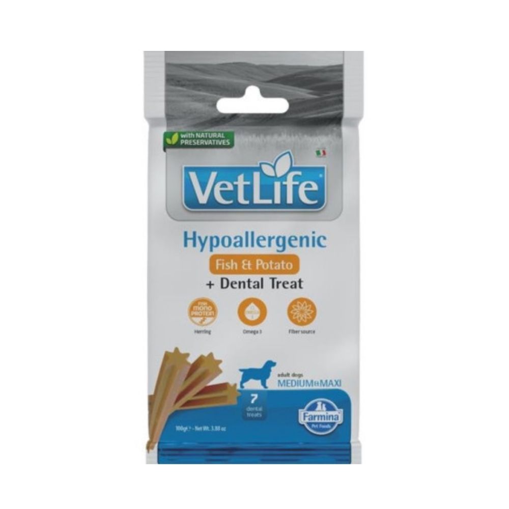 Pamlsok Farmina Vet Life Dog Hypo Fish Potato Adult medium & maxi 100g
