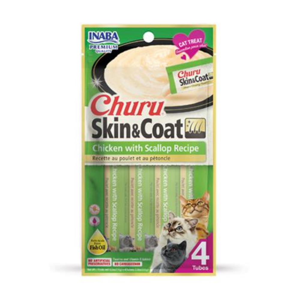 Pamlsok Inaba Churu Skin & Coat cat Kura s hrebenatkou 4 tuby 56 g