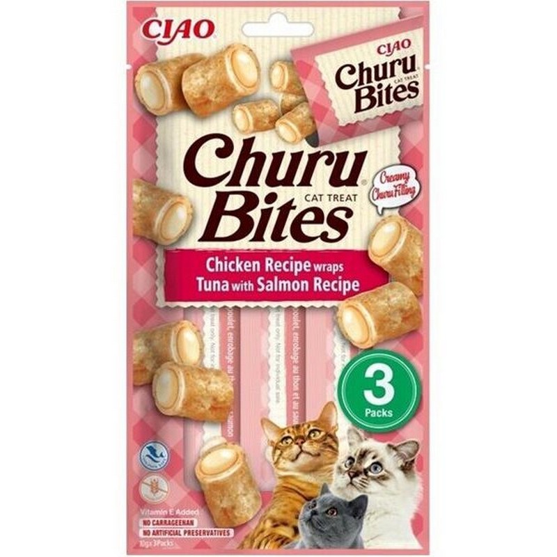 Pamlsok Inaba Churu Bites cat kura s tuniakom a lososom 3 x 10g