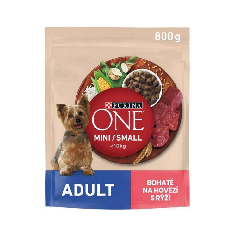 Purina ONE Adult mini/small, hovdzina a rya 800g