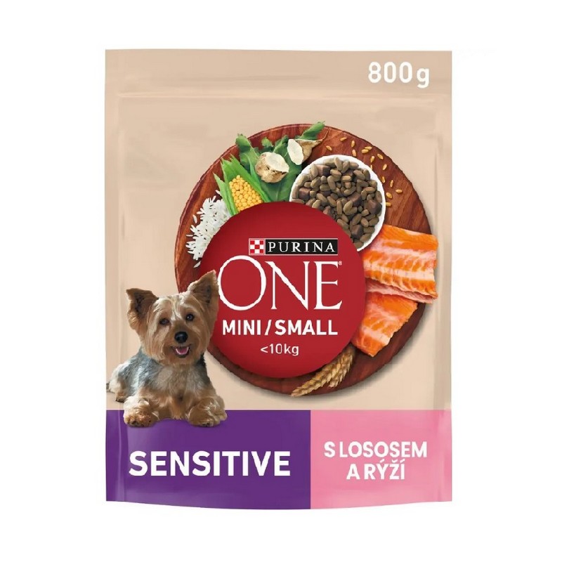 Purina ONE Sensitive mini/small, losos a rya 800g