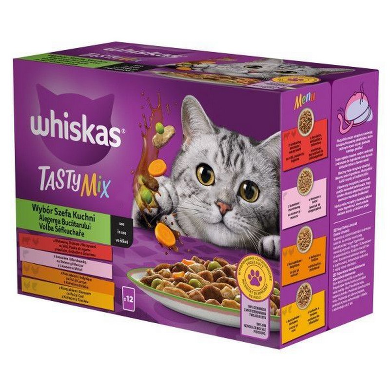 Whiskas Tasty mix v ave, hovdzie, losos, kura, treska a zelenina 12 x 85g