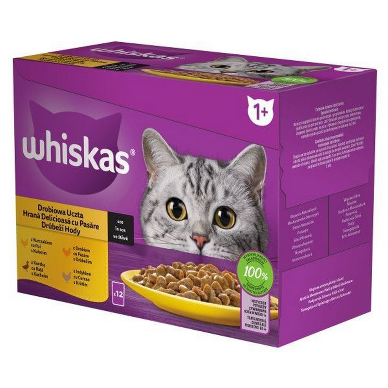 Whiskas hydinov hody v ave, kura, kaka, hydina, morka 12 x 85g