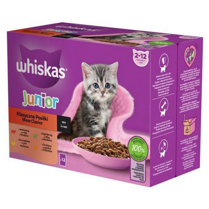 Whiskas junior msov vber v ave, hovdzie, kura, jaha, hydina 12 x 85g