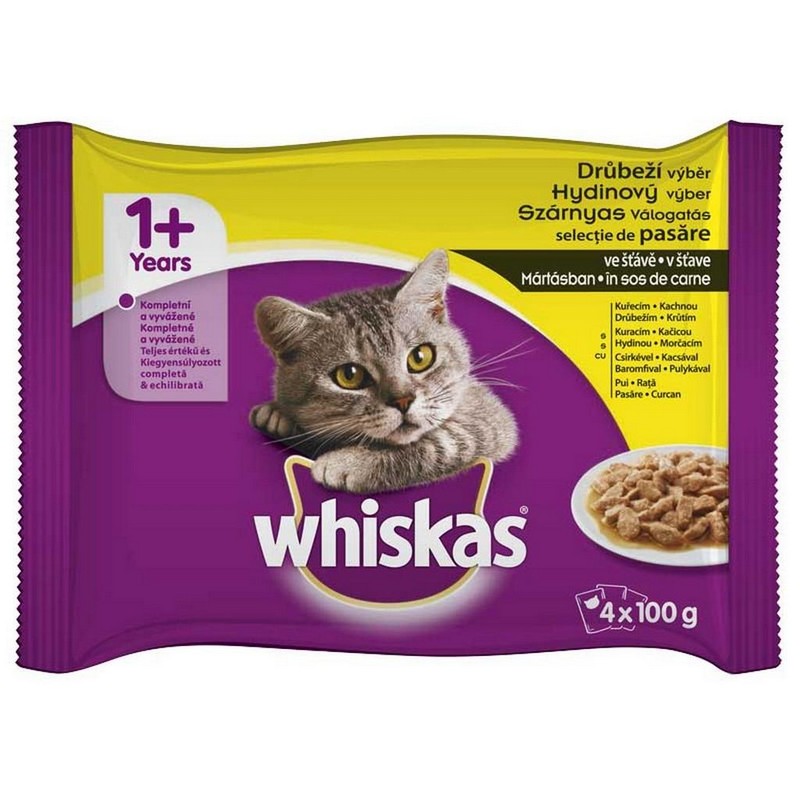 Whiskas hydinový výber v šťave kapsičky pre dospelé mačky 4 x 100 g