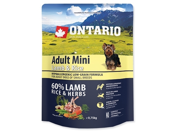 ONTARIO Adult Mini Lamb and Rice - 0,75kg