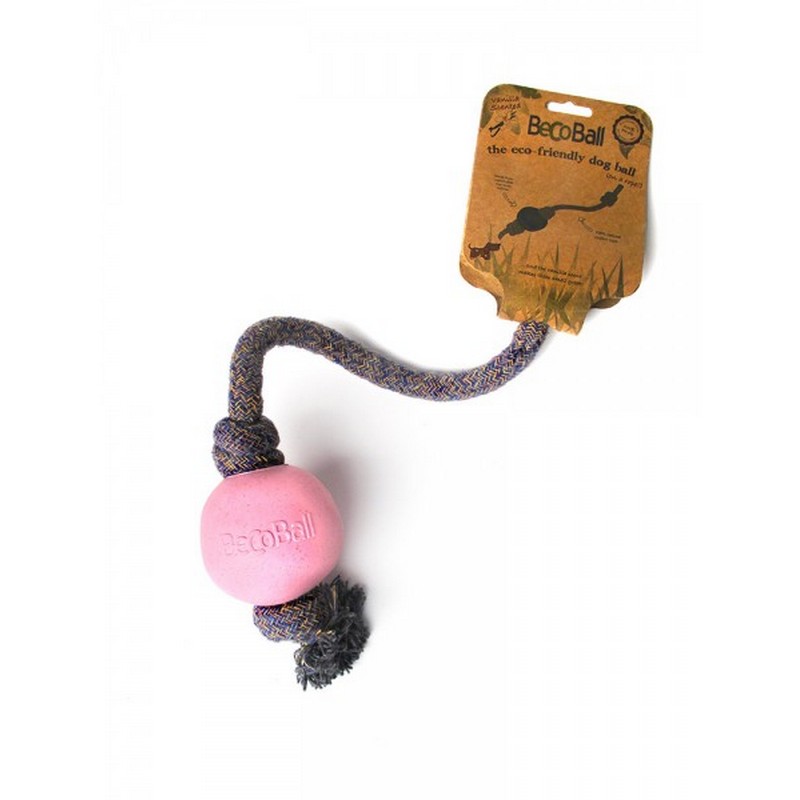 BecoBall ekologická hračka pre psy lopta na lane ružová veľkosť L