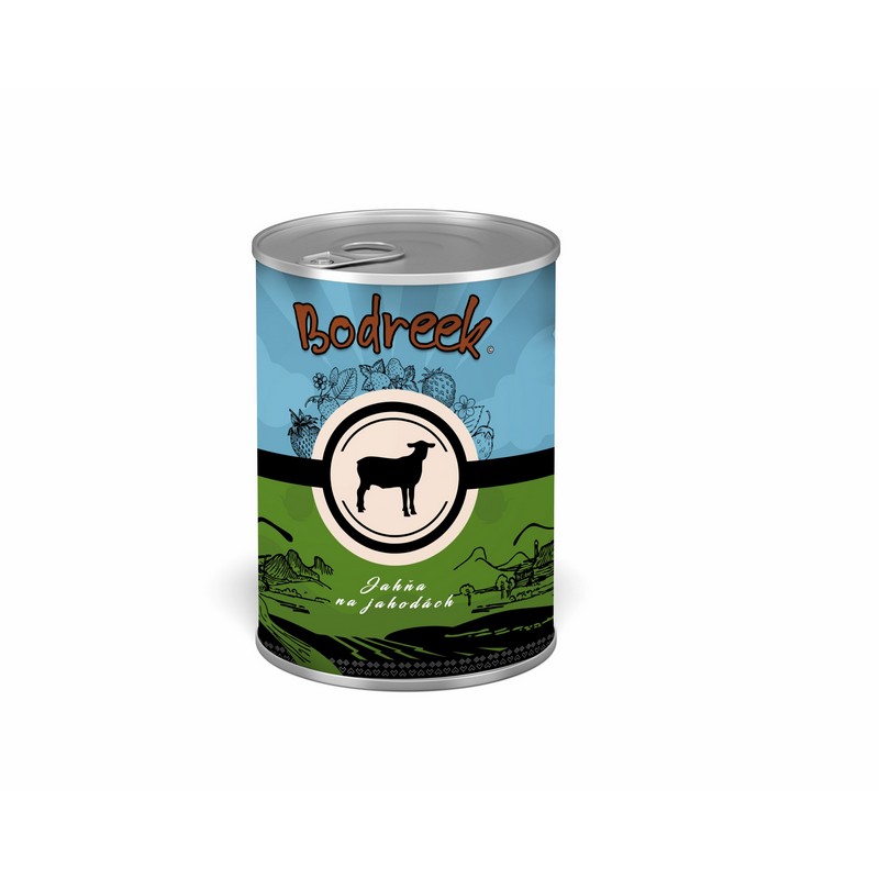 Bodreek konzerva pre psy jahňa na jahodách 400 g