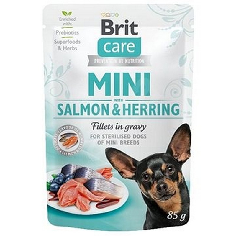 Brit Care adult mini salmon and herring sterilised fillets in gravy 85 g