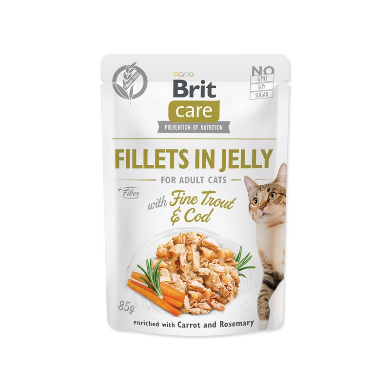 Brit care cat  fillets in jelly with fine trout&cod 85g