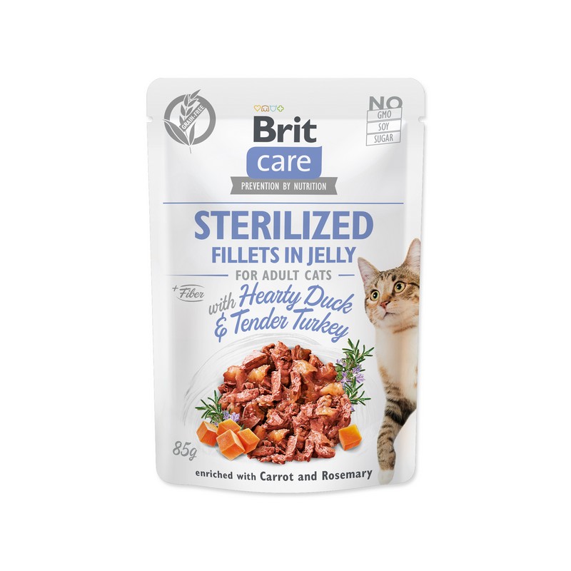 Brit care cat sterilized fillets in jelly with hearty duck&tender turkey 85g