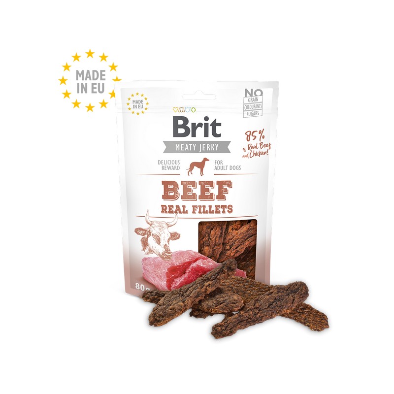 Brit pochky pre psov jerky beef fillets 80 g