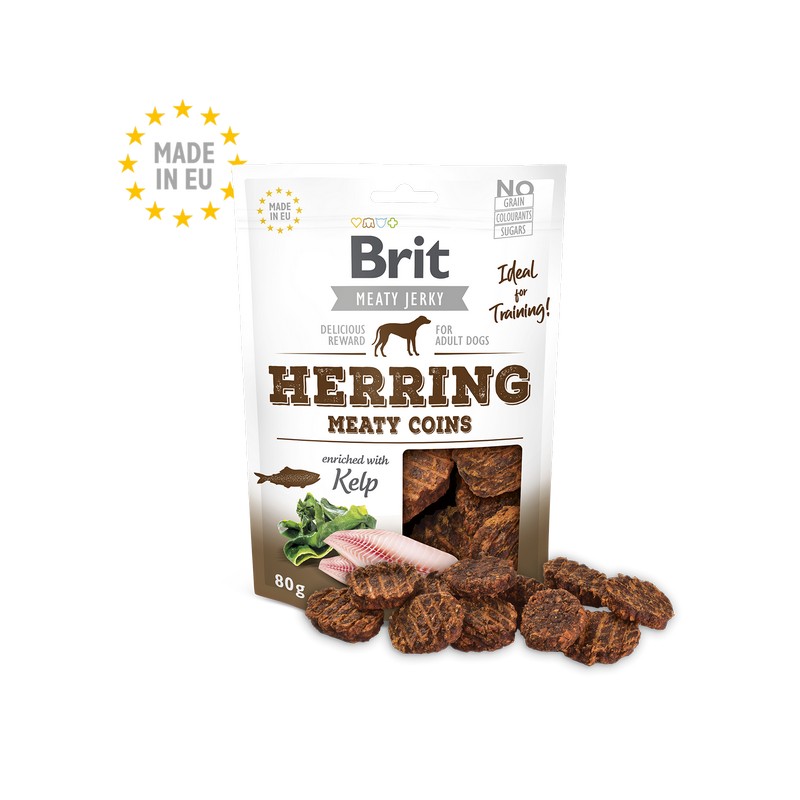 Brit pochky pre psov jerky herring meaty coins 80 g