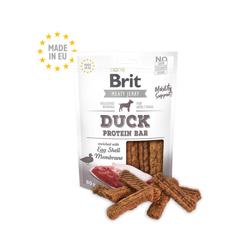 Brit pochky pre psov jerky protein bar duck 80 g