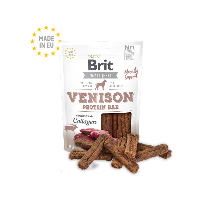 Brit pochky pre psov jerky venison protein bar 80 g