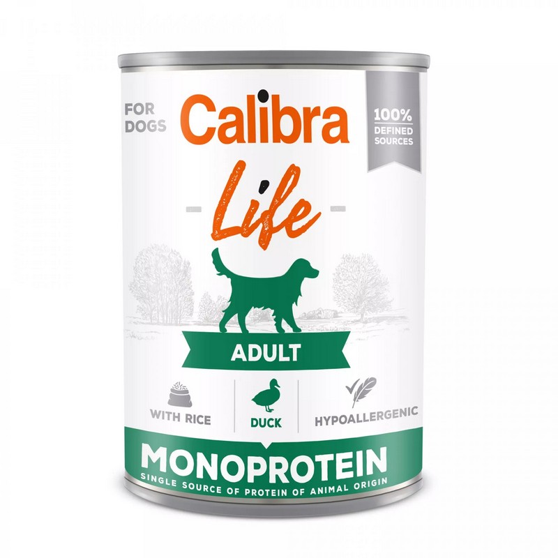Calibra dog life monoprotein duck and rice konzerva pre psov 400g
