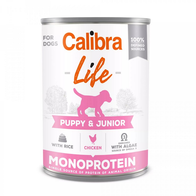 Calibra dog life monoprotein puppy chicken and rice konzerva pre šteniatka 400g