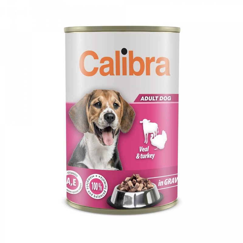 Calibra konzerva pre psov teľacie a morčacie v omáčke 1240 g