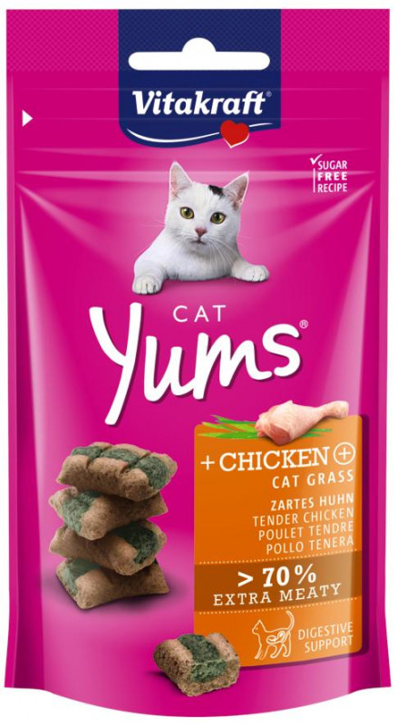 Vitakraft Cat Yums kurča a mačacia tráva pre mačky 40g