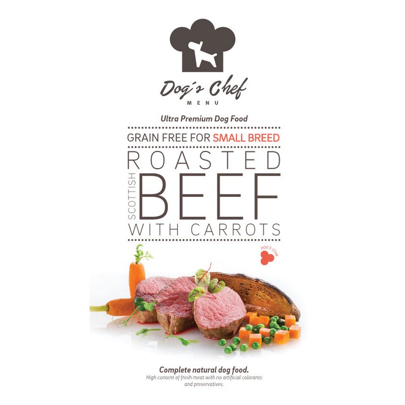DOG'S CHEF Roasted Scottish Beef with Carrots for small active breed 500g