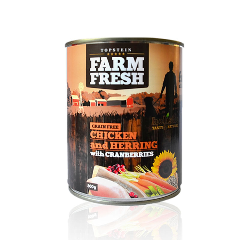 Farm fresh konzerva pre psov kura, sleď a brusnice 800g