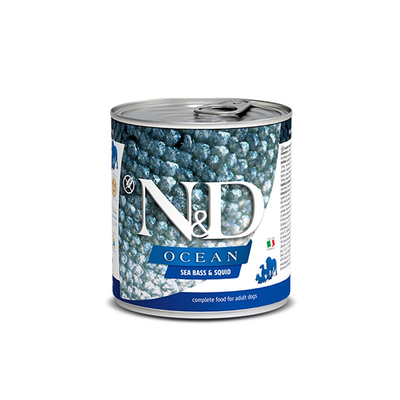 Farmina N&D dog OCEAN Sea Bass & Squid konzerva pre psov 285 g