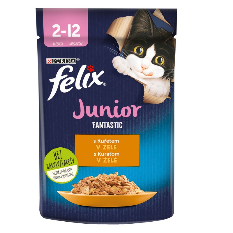 Felix Fanstastic Junior kapsička pre mačiatka kura v želé 85 g