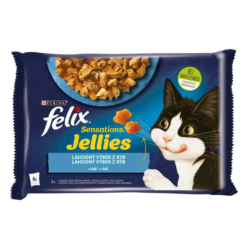 Felix Sensations Jellies Lahodn vber z rb v el, losos a tmav treska 4 x 85 g