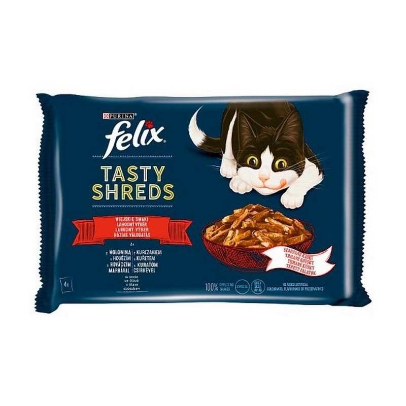 Felix Tasty Shreds Lahodný výber v šťave, hovädzie a kura 4 x  80 g