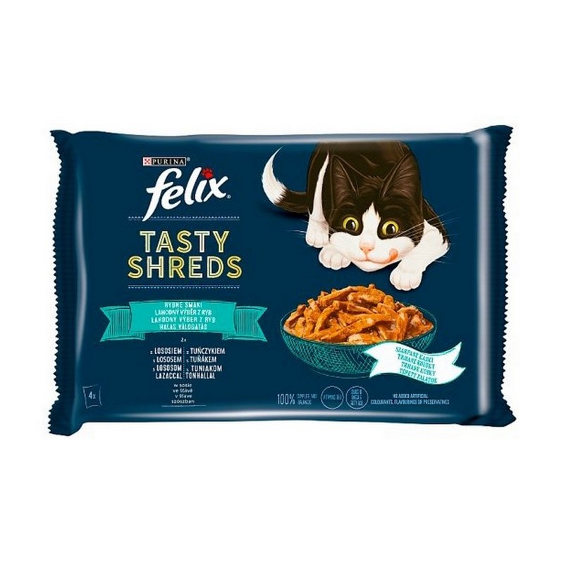 Felix Tasty Shreds Lahodný výber z rýb v šťave, losos a tuniak 4 x 80 g