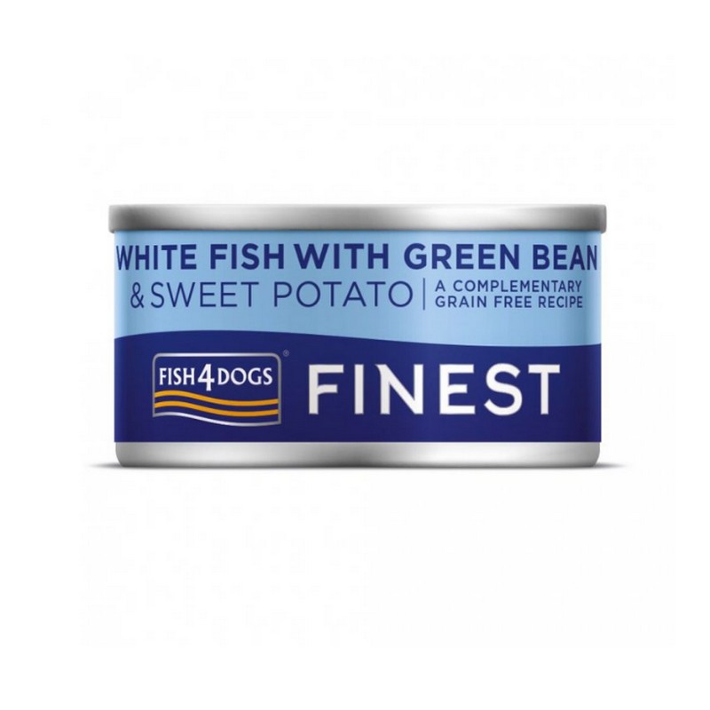 FISH4DOGS konzerva pre psov Finest biela ryba so sladkmi zemiakmi a fazukami 85g