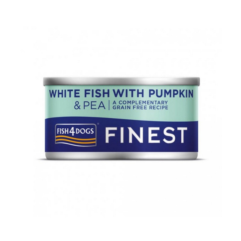 FISH4DOGS konzerva pre psov Finest biela ryba s tekvicou a hráškom 85g