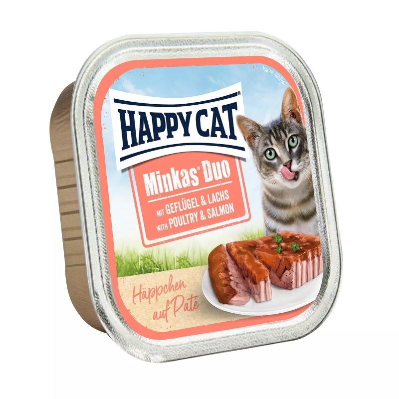 Happy cat duo menu geflugel&lachs 100g vanička pre mačky