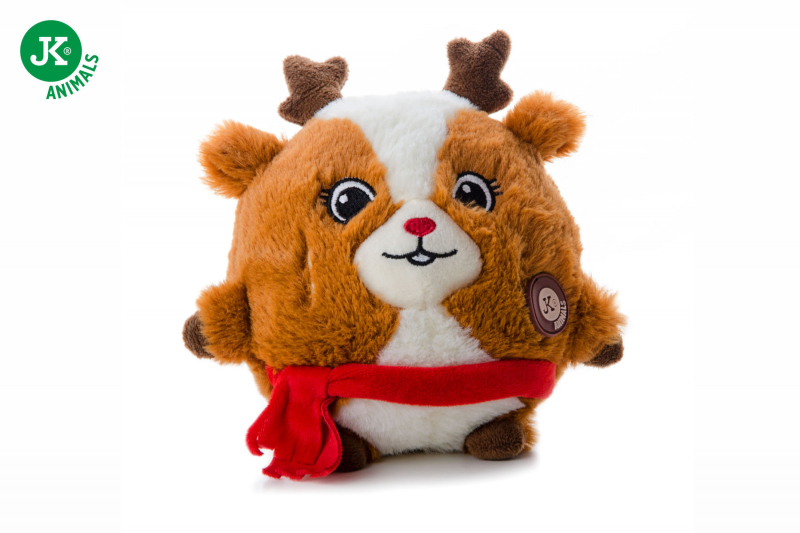 JK Animals vianočná plyšová hračka pre psa guľa sob 19 cm
