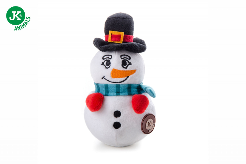 JK Animals vianočná plyšová hračka pre psa snehuliak 15 cm