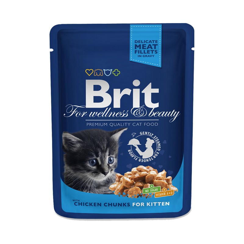 Brit Premium kapsička pre mačiatka s kuracím mäsom v omáčke - 100g