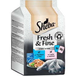 Sheba Mini Fresh & Fine tuniak a losos v ave 6 x 50 g