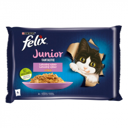 Felix Fanstastic Junior Lahodný výber v želé, kura a losos 4 x 85 g